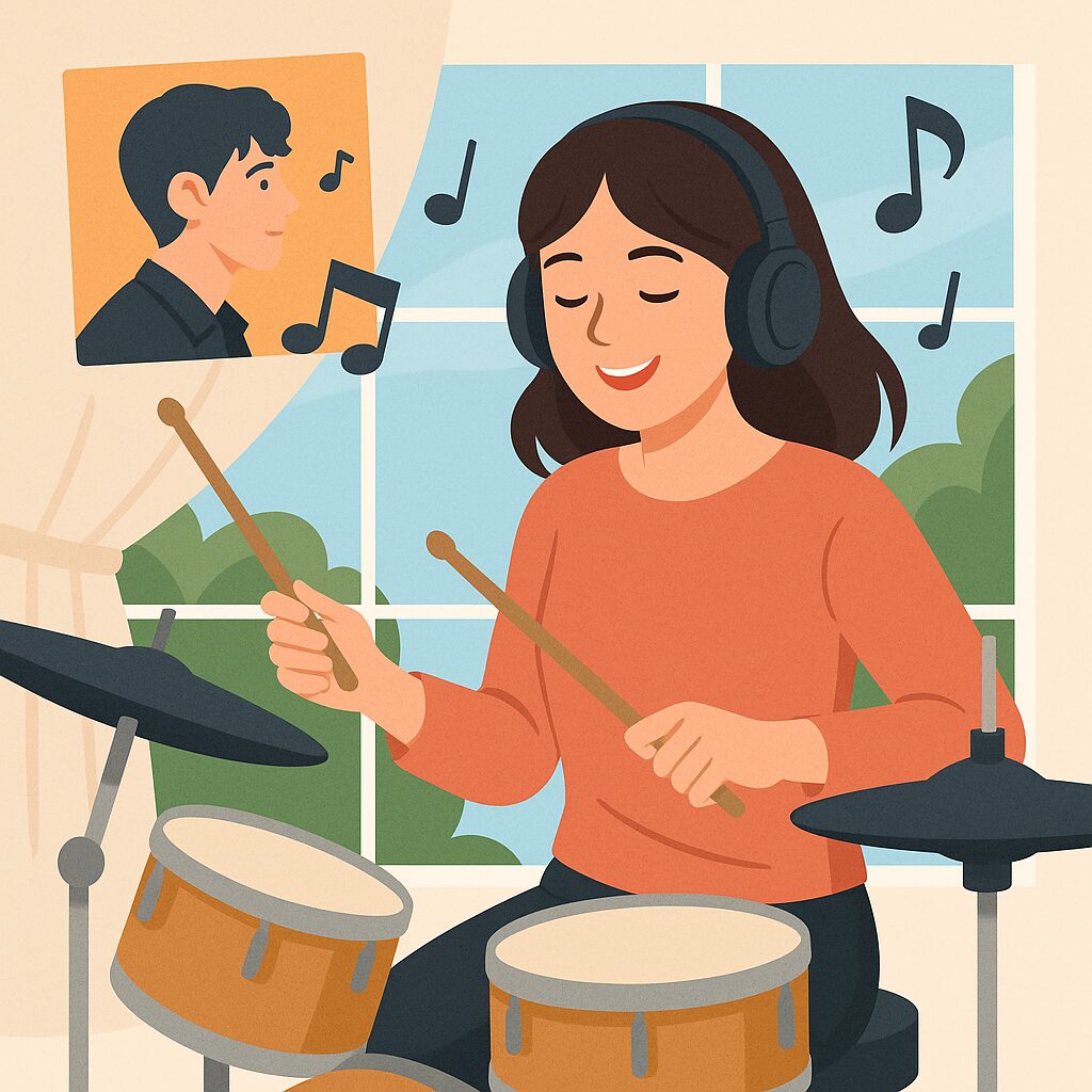 ドラムを叩く楽しそうな様子